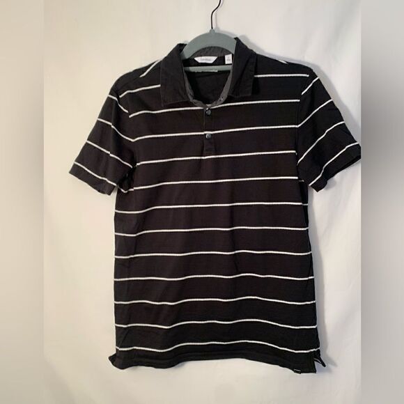Calvin Klein EUC black/white striped polo shirt Size medium - Picture 1 of 5